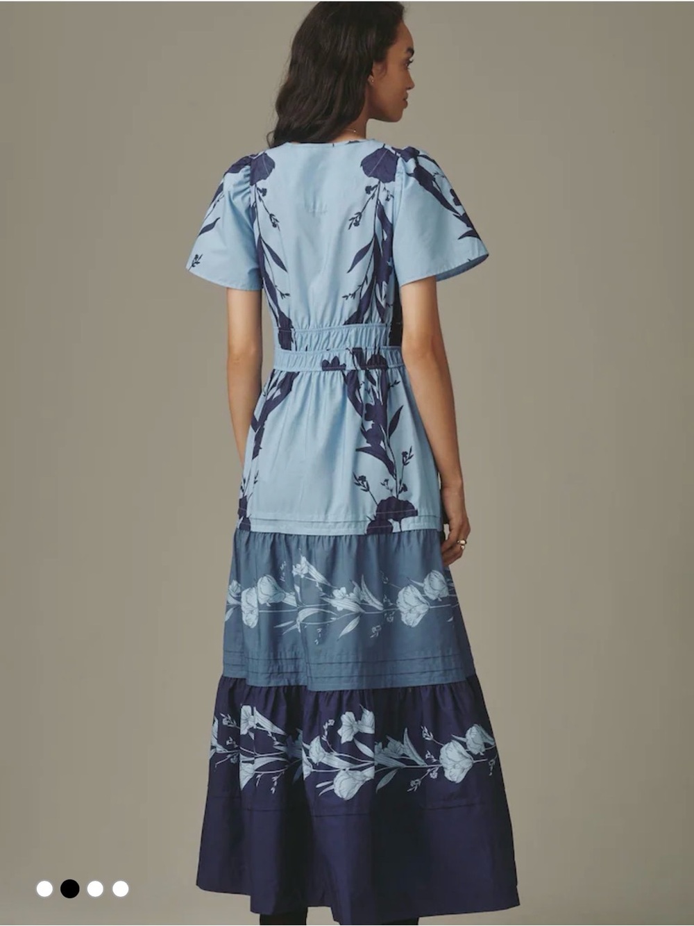 Anthropologie Two-Tone Blue Floral Tiered Maxi Dress - Picture 2 of 3